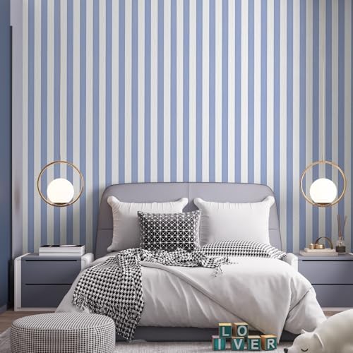 Blue Stripe Peel and Stick Wallpaper A Set of 15.7" x 1181" Blue and White - Image 3