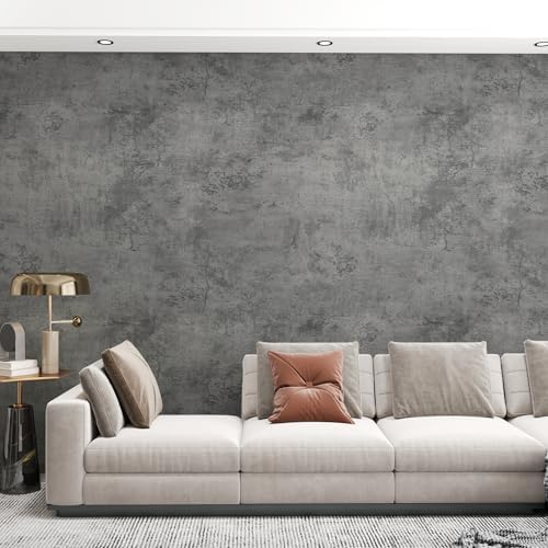 TOTIO Gray Concrete Wallpaper Matte Thick Dark Grey Cement Contact Paper Peel by TOTIO
