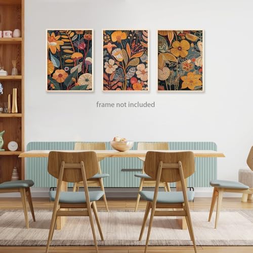 TBKHUDBI Burnt Orange Floral Canvas Wall Art, Mid Century Modern Wall Decor - Image 4