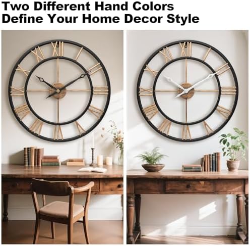 16 Inch Metal Vintage Gold Roman Numerals Round Large Wall Clock - Image 2