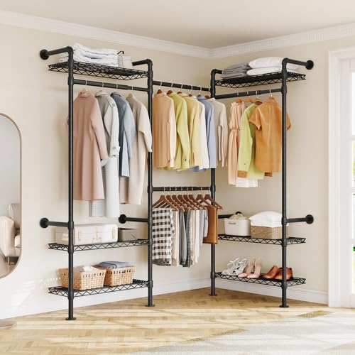 ONBRILL L3 Wall Mounted Metal Pipe Closet System Heavy Duty Garment Rack by ONBRILL