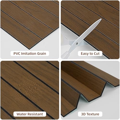 WADILE Peel and Stick Wood Slat Wall Panels 12x12in PVC 10 Pack - Image 4