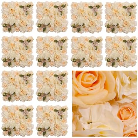 Flower Wall Backdrop, 12 Panels, 16.5x16.5 Inch, Champagne Rose by BloomTrend