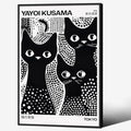 Cute Black Cat Poster Japanese Yayoi Kusama Wall Art 24X36 inch Black Framed by rumlud