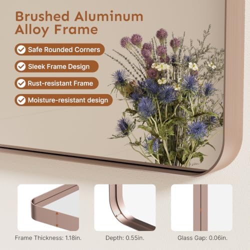 Kosmonia 40x30 Inch Bathroom Vanity Mirror Brushed Rose Gold - Image 3