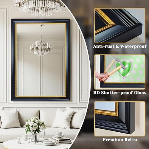 ROLOVE 23x34 Inch Antique Black and Gold Mirror - Image 4