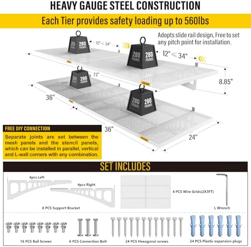 Aecxm 4-pack 2x3ft Adjustable Garage Wall Shelving 1120lbs Load Capacity Heavy - Image 2