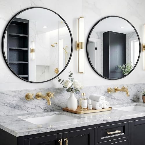 FGU Round Bathroom Mirror for Over Sink 2 Pack 26" Black Circle Wall Mirror by Unknown