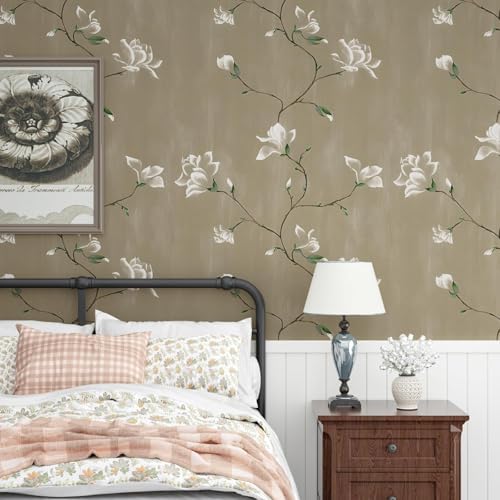 Laatse Vintage Khaki Floral Bird Wallpaper Peel and Stick 17.5" × 393" - Image 4