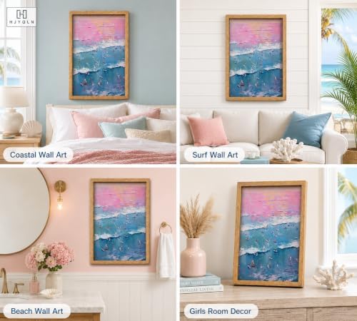 Framed Surfing Beach Canvas Wall Art, Pastel Ocean Sunset Picture Wall Decor - Image 6