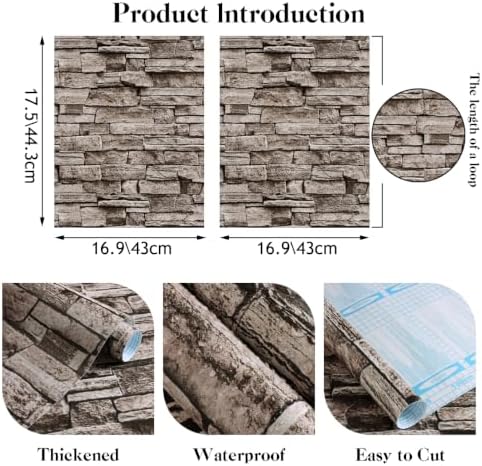 Jeweluck Brick Wallpaper Peel and Stick Stone Wallpaper Brown 16.9”×118.1” - Image 5