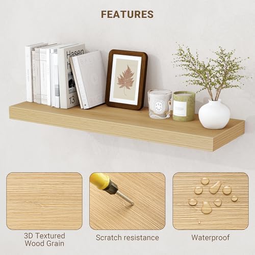 Acovy 16 Inch Floating Shelves, 3D Textured Wood Grain, Wooden Shelves - Image 5