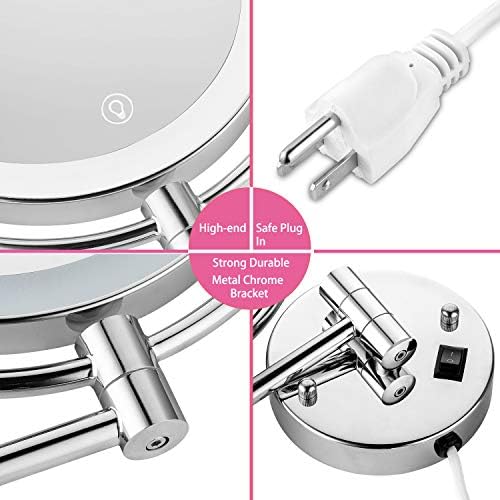 Wall Mounted Lighted Makeup Mirror, 8 Inch Double-Sided 1X 5X Magnifying Mirror - Image 6