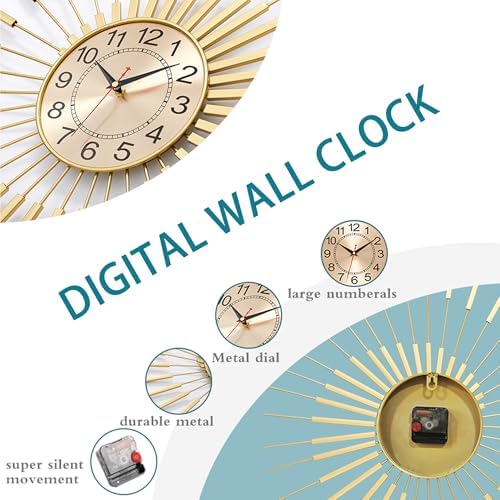 Large Wall Clocks for Living Room Decor 24 Inch Gold Starburst Wall Clock - Image 4