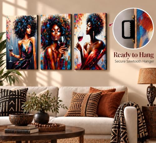 hijyord 3Pcs African American Women Canvas Wall Art 16x24in - Image 4