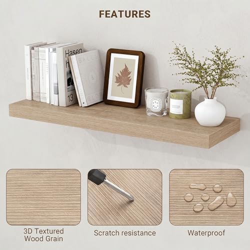Acovy 40 Inch Floating Shelves, 3D Textured Wood Grain, Wooden Shelves - Image 4