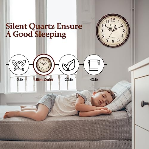 Geevon 14" Retro Battery Operated Wall Clock, Slient Non Ticking - Image 3