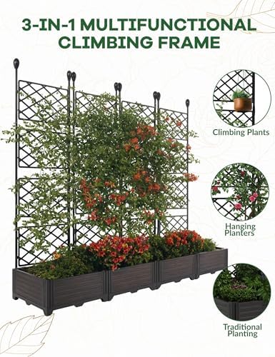 4 PCS Raised Garden Bed with Trellis & Privacy Screen, Large Outdoor Privacy - Image 4