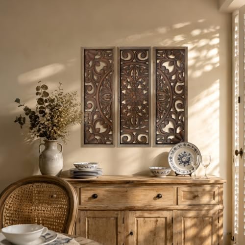 XIAOAIKA Vintage Farmhouse Carved Floral Wood Wall Art Panels - Image 7