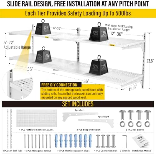 Aecxm 2-Pack 2 Tier 1.3x3ft Garage Shelving Wall Mounted, 500lbs Load - Image 3