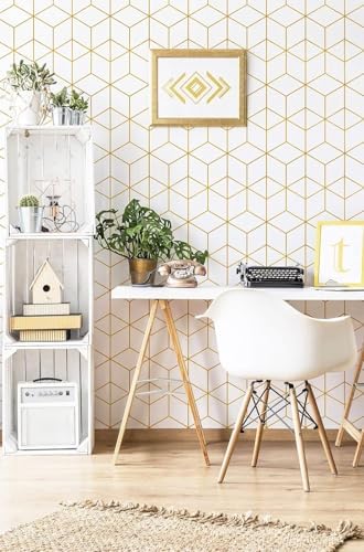 Safiyya 393"x17.3" Peel and Stick Wallpaper Gold and White Contact Paper - Image 6