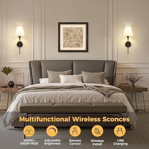 Battery Operated Wall Sconce: Set of 2 Wireless Wall Light 12000mAh - Image 2