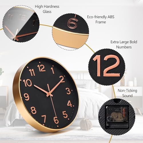 MEIRED Wall Clock 12 Inch Silent Non Ticking Battery Operated Round Wall Clock - Image 5