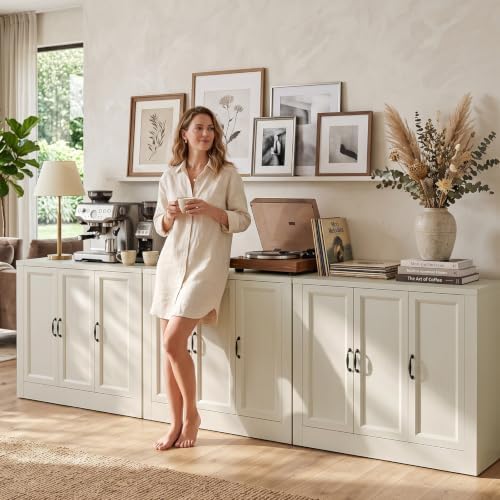 117" Modular Buffet Sideboard Cabinet Set of 3, Extra Long Coffee Bar Storage - Image 5
