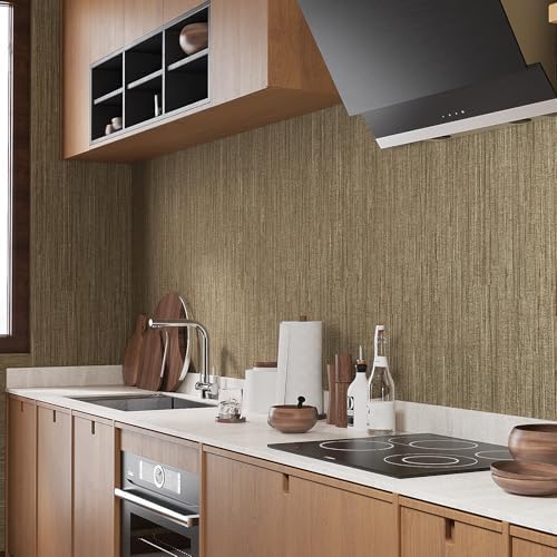VaryStyle Luxury Brown/Gold Grasscloth Wallpaper Textured Grass Cloth Peel and - Image 4