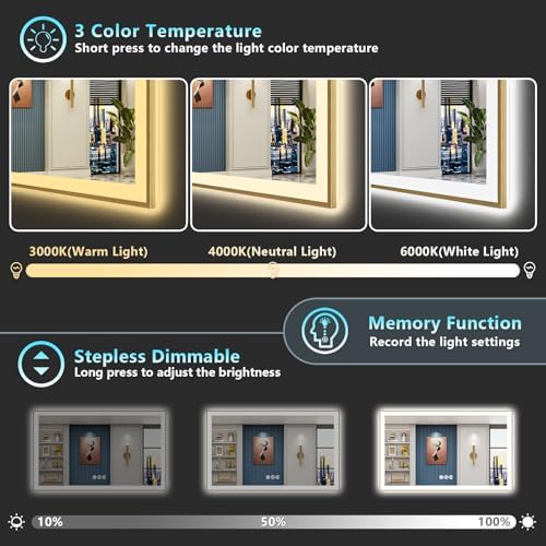 60x40 Gold LED Bathroom Mirror - Image 4