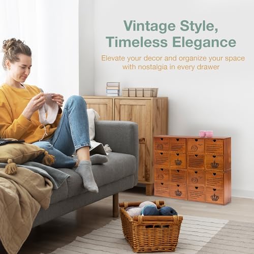 Modular Stackable Set of 4 Mahogany Brown Wood Storage Drawers - Image 4