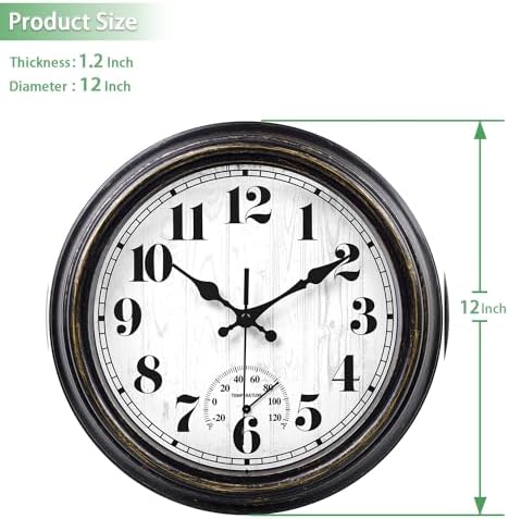 45MinST 12 Inch Indoor/Outdoor Retro Round Waterproof Wall Clock - Image 3