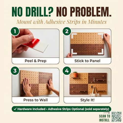 Wooden Pegboard Wall Organizer 2-Tone Kit, 4 Panels, 4 Shelves & 8 Pegs - Image 4