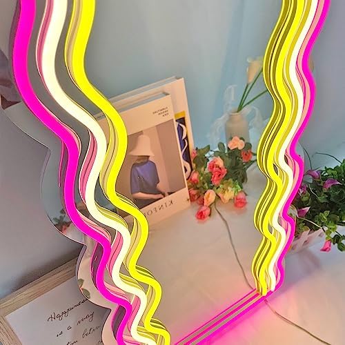 jXIN Wavy Mirror Neon Signs for Wall Decor, Wall Mounted Irregular Decorative - Image 5