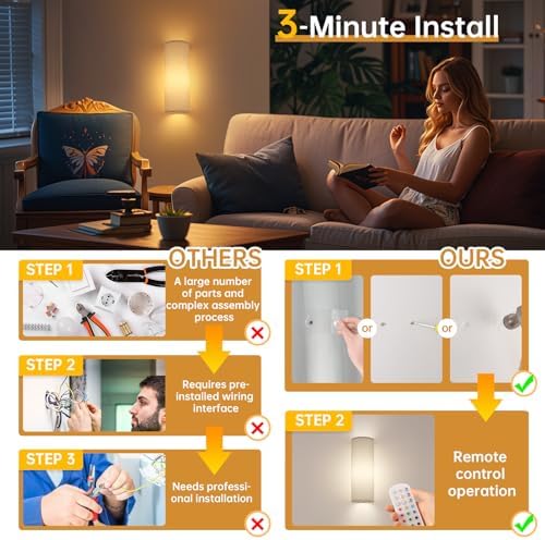 Shenmoyl Adhesive Battery Operated Wall Sconce Set of 2, 6000 mAh Battery - Image 4