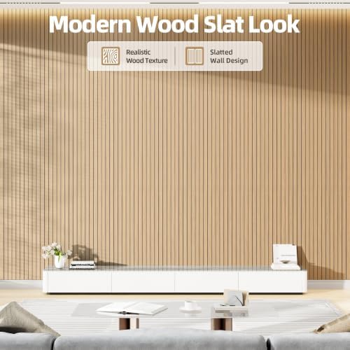 Peel and Stick Wood Slat Wall Panels, 3D PVC Faux Oak Wood Grain Wallpaper - Image 2