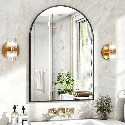 XRAMFY 16"x24" Black Arched Bathroom Mirror by XRAMFY