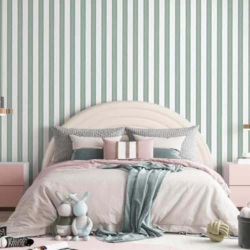 Green Stripe Peel and Stick Wallpaper A Set of 15.7" x 236" Green and White - Image 4