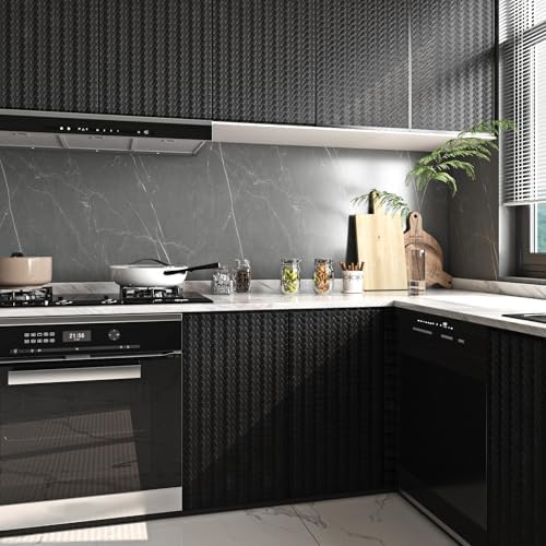 Livelynine 15.8x197 Black Peel and Stick Wallpaper Textured Rattan Black - Image 2