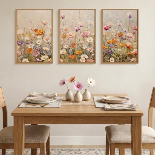 Large Nature Wildflowers Framed Canvas Wall Art, Vintage Daisy Painting - Image 3