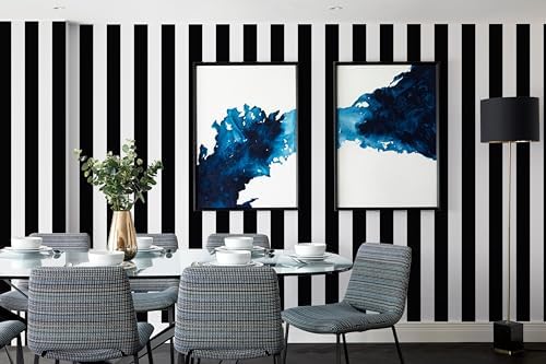 Guvana 472.4"x17.7" Striped Peel and Stick Wallpaper Black and White - Image 5