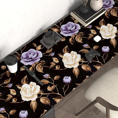 Laatse Dark Purple Gold Rose Floral Wallpaper Peel and Stick 17.5''x393'' - Image 4