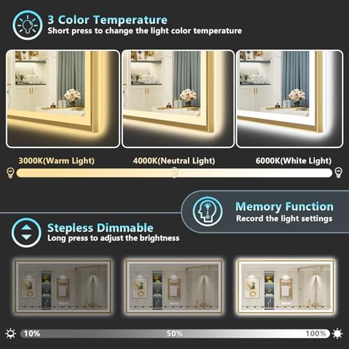 72x36 Gold Beveled LED Lighted Bathroom Mirror, Backlit & Front Lit - Image 5
