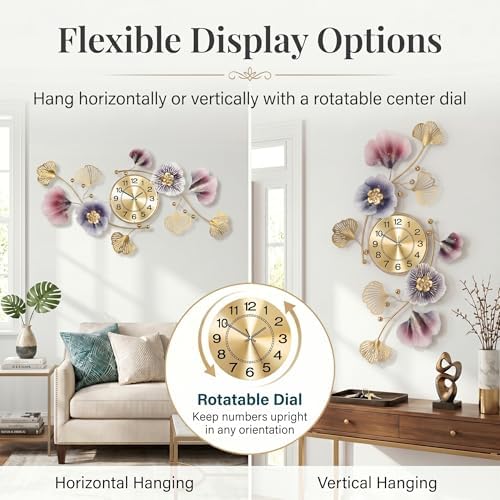33" 3D Ginkgo Leaf Metal Wall Clock - Image 2