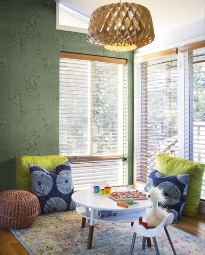 118"x17.7" Peel and Stick Wallpaper Green Thicken Floral Embossed Wallpaper - Image 2