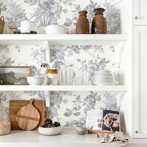Jeweluck Gray White Floral Peel and Stick Wallpaper Vintage 16.9"x 118.1" - Image 6