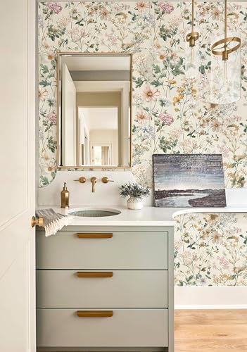 Vintage Floral Peel and Stick Wallpaper Beige Floral and Leaf Contact Paper - Image 4