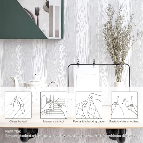 Yun-aeon White and Silver Wood Contact Paper 17.3"x200" Rustic Wooden Peel and - Image 3