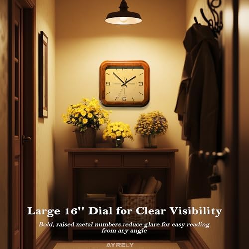 AYRELY® Rectangular Wooden Wall Clock – 12.8" W x 11.6" H Vintage Elm Wood Frame - Image 2