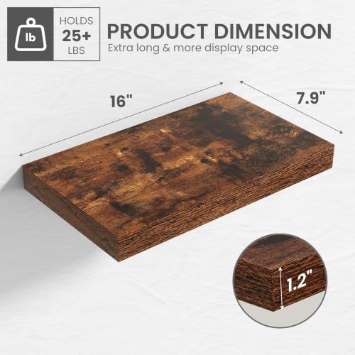 16 in Floating Shelves for Wall Decor Color Brown, Pack 2 - Image 3